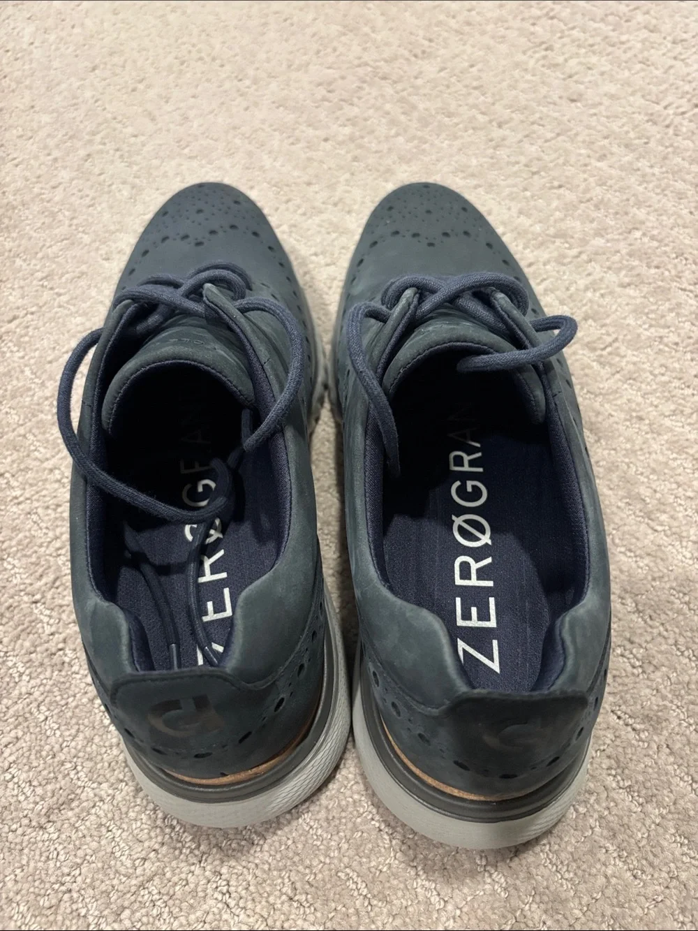 Cole Haan Navy Nubuck Wingtip Derby with Tan Trim